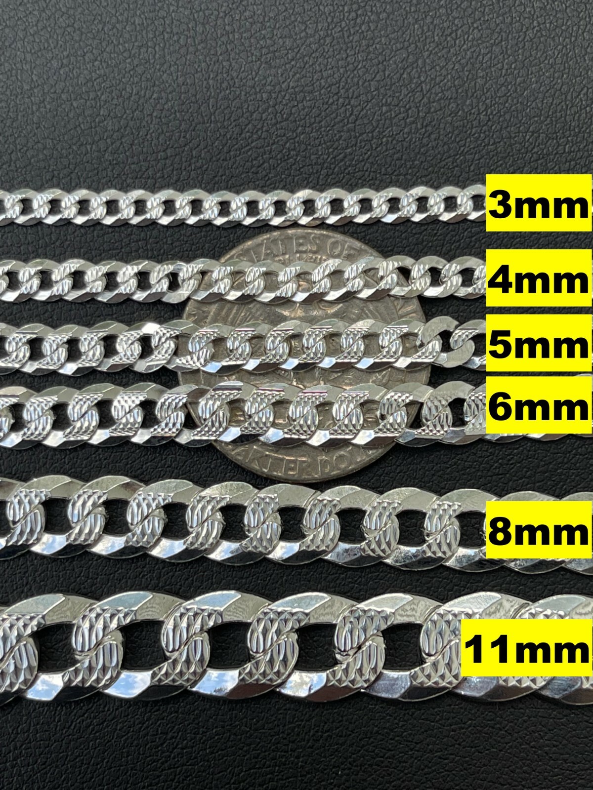 Cadena Cubana Miami Plana Diamantada Plata 925 Sólida Hombre Mujer 3-10.5mm