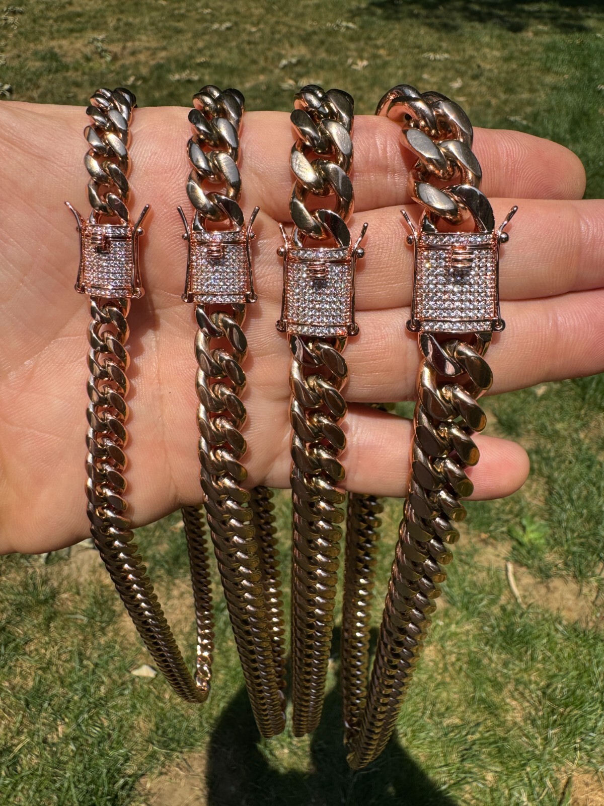 Miami Cuban Link Chain W. 1ct CZ Iced Clasp 14k Rose Gold Plated Stainless Steel