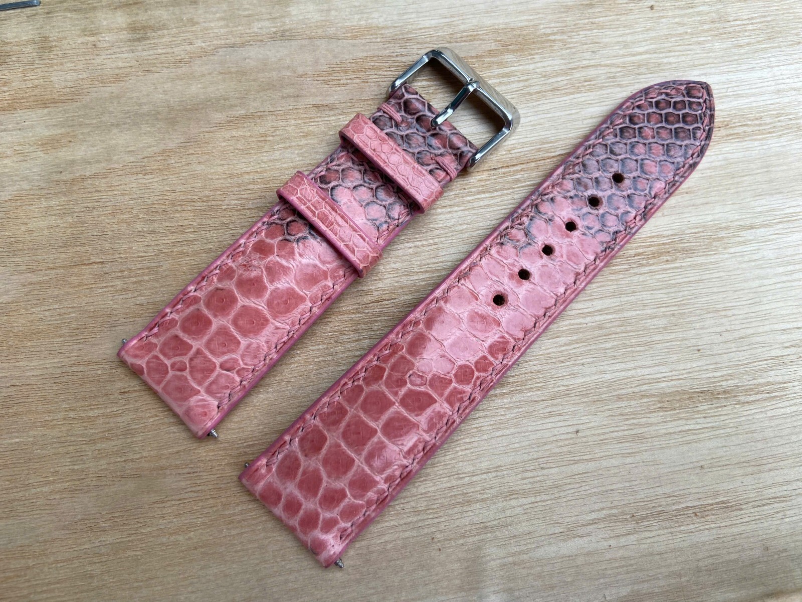 Pink Snake Leather Watch Strap Band, Size 16mm 18mm 20mm 21mm 22mm 24mm 26mm