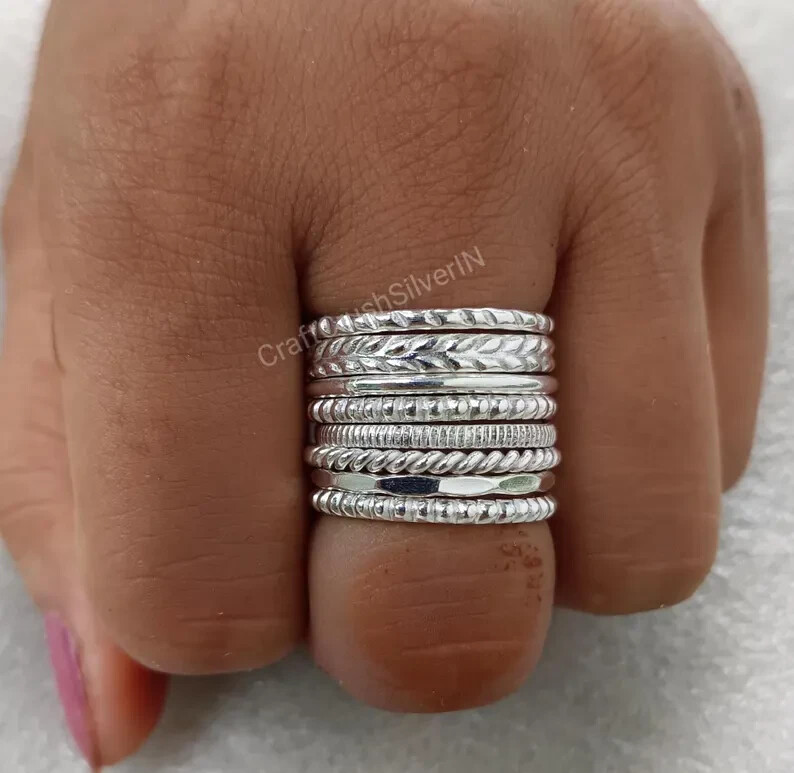 Sterling Silver Stacking Ring Set, Set of 8 Sterling Silver Stacking , All size