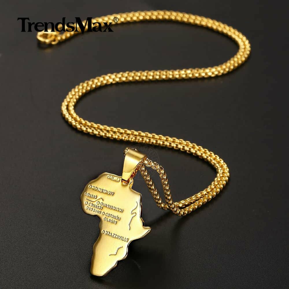 Yellow Gold Plated Africa Continent Map Pendant Necklace Box Chain Jewelry HOT