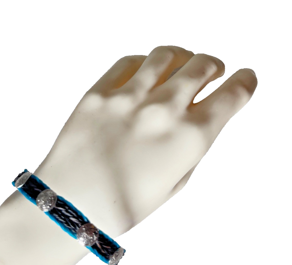 Western Womans Bracelet 7 3/4 x 3/8 in Horsehair Silver Concho Lobster Multicolo