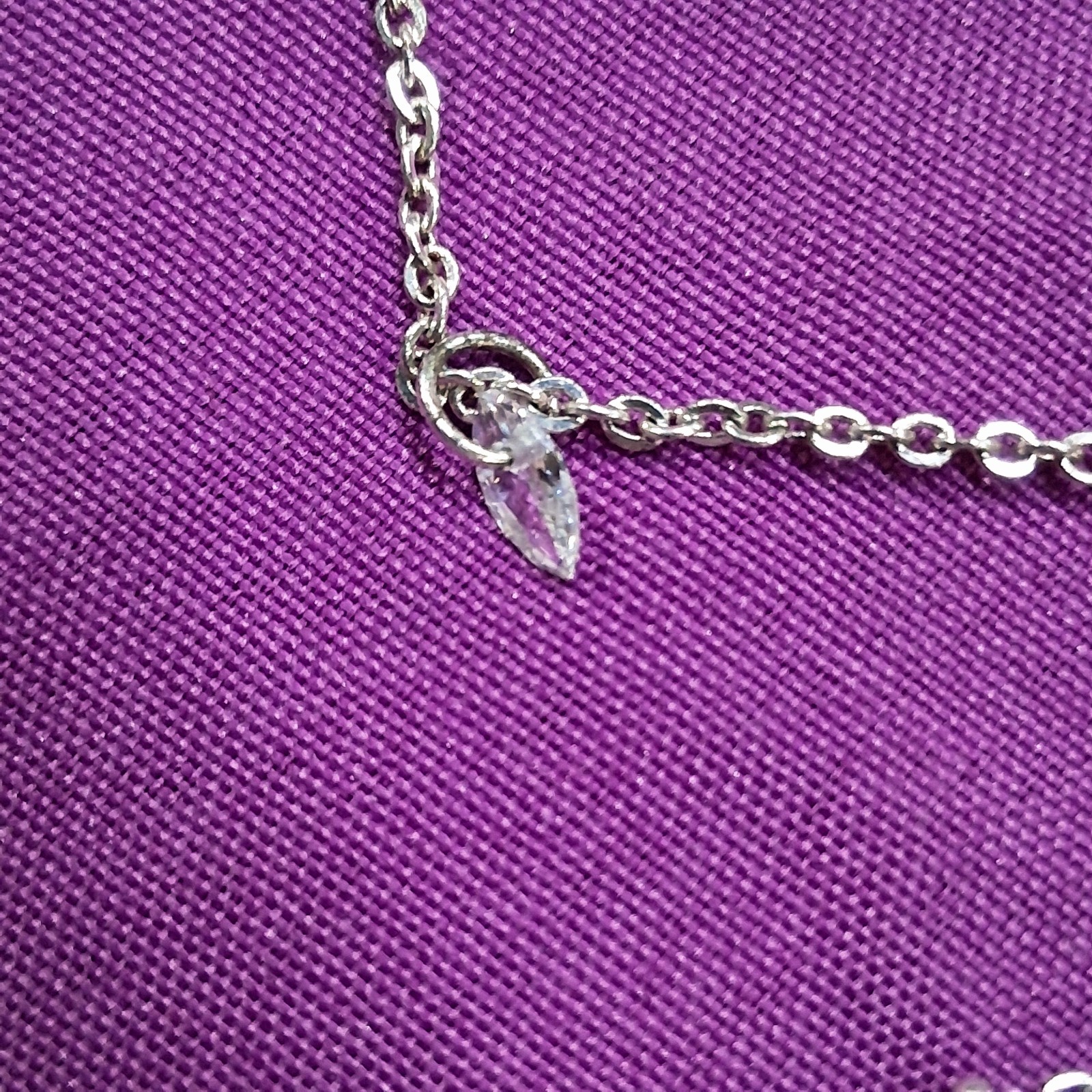 Vintage Polished Stainless Steel Bar & Marquis Glass Rhinestone Charm Necklace