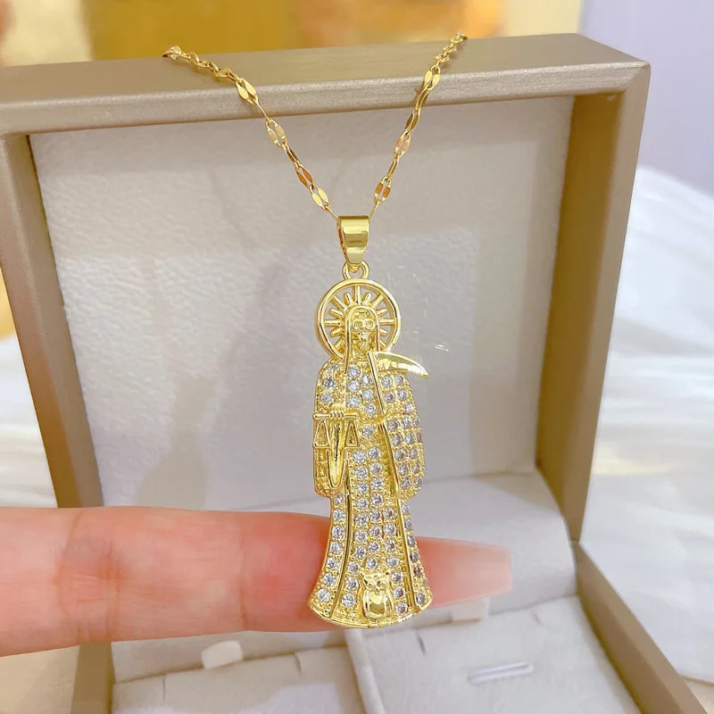 1 Piece of Hip-hop Fashion Death Clavicle Titanium Steel Chain Pendant Necklace,
