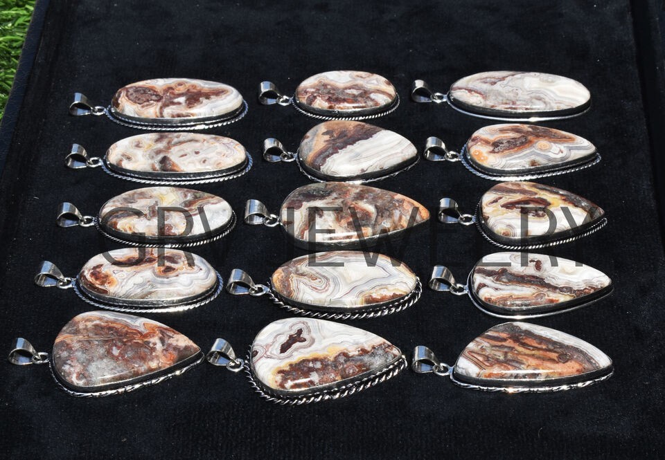 1-500 Pcs Crazy Lace Agate Pendant Wholesale Lot Bulk: Silver Plated WH-23