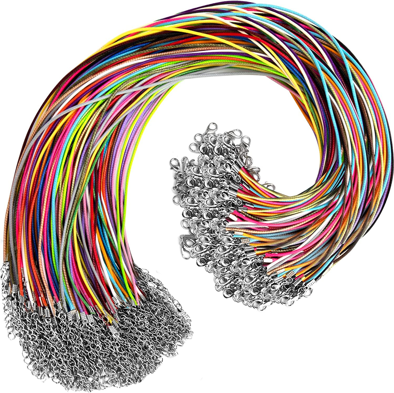 100 Pcs Leather Necklace Cord with Clasps, Rope Necklace String, 5 Colors Neckla