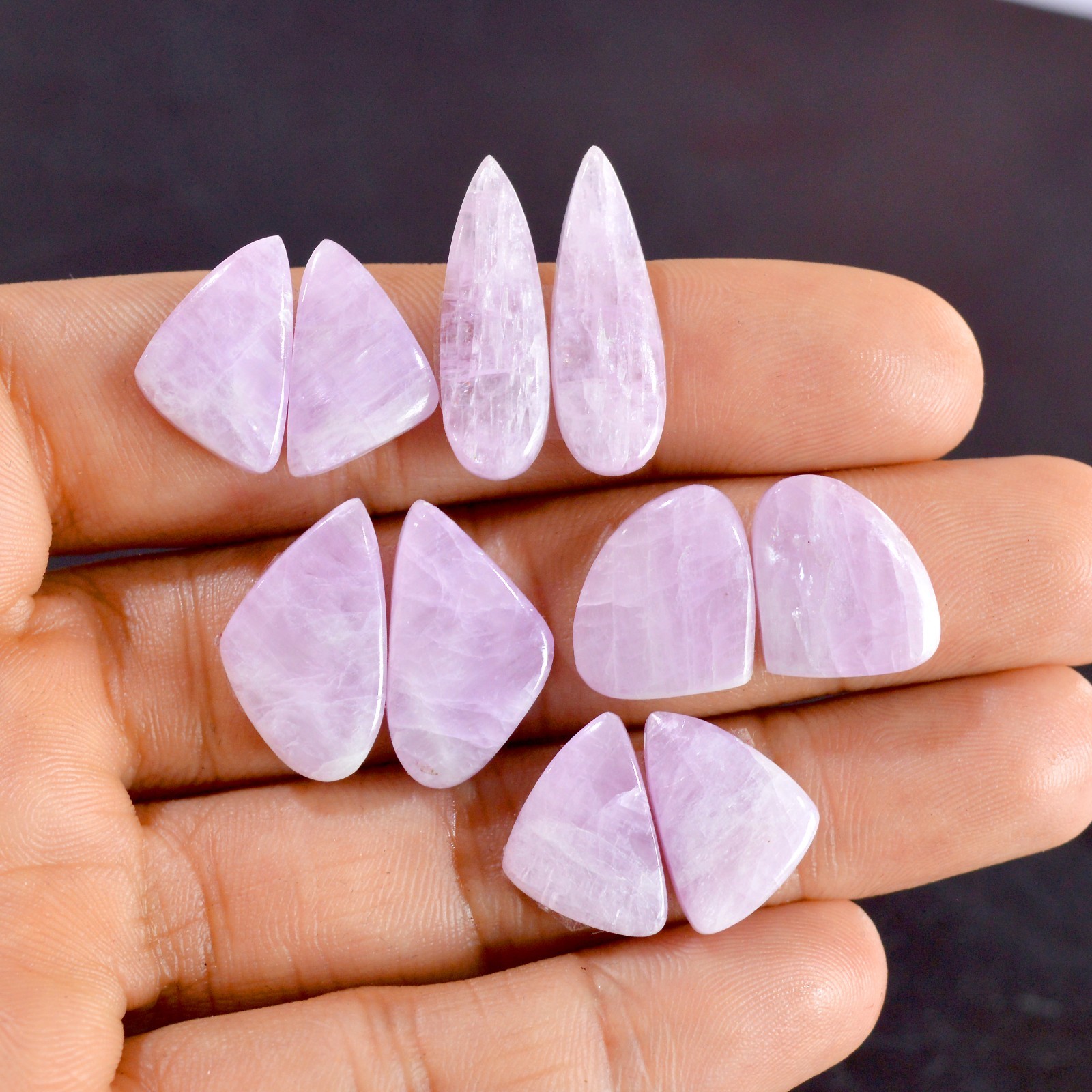 5 Pcs 87 Cts Natural Kunzite Pair Cabochon Gemstone Lot 16×11-24×7 mm #R-14531