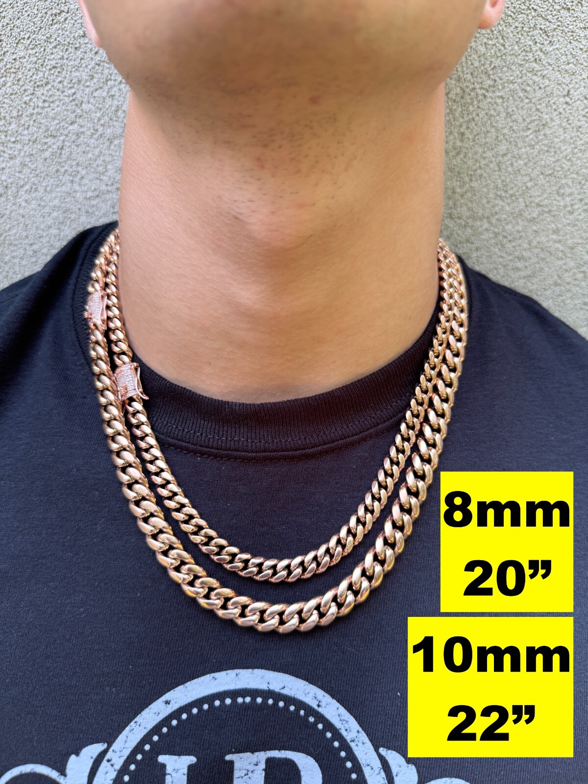 Miami Cuban Link Chain W. 1ct CZ Iced Clasp 14k Rose Gold Plated Stainless Steel