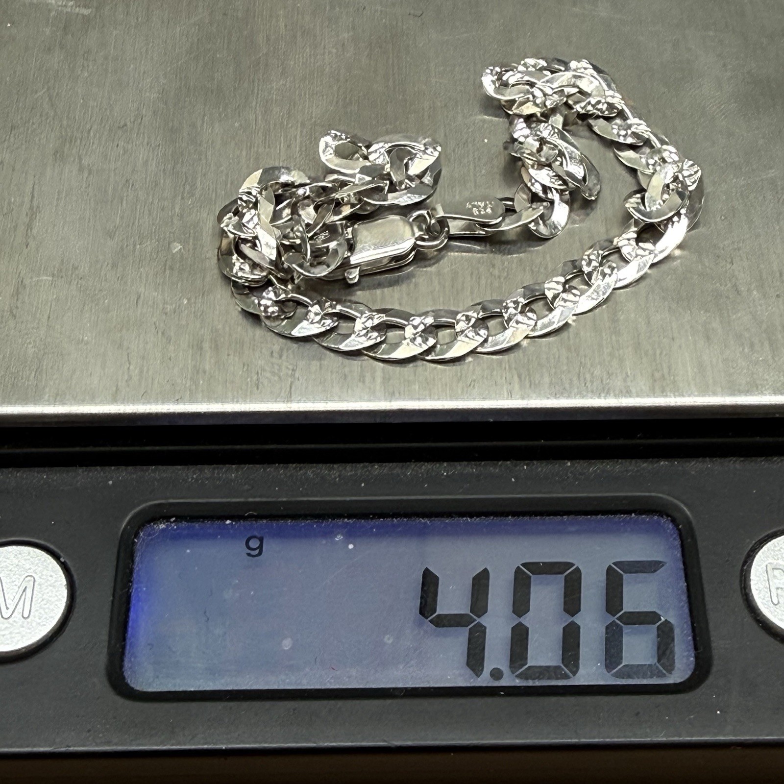 Flat CURB Diamond Cut LINK CHAIN BRACELET STERLING SILVER 925 ITALY 4.7mm 7.5”