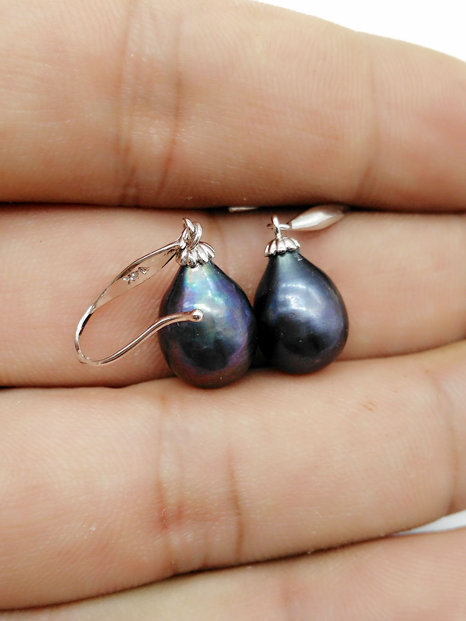 baroque AAA+ 10-12 MM NATURAL TAHITIAN BLACK PEARLS EARRING 14k white gold