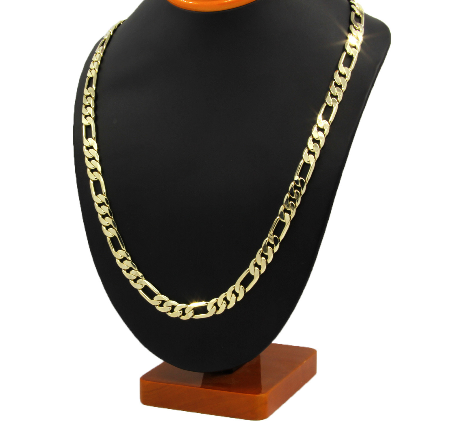 Mens 14K Gold Plated 3mm To 12mm Figaro Link Necklace Chain 24 Or 30 Inch