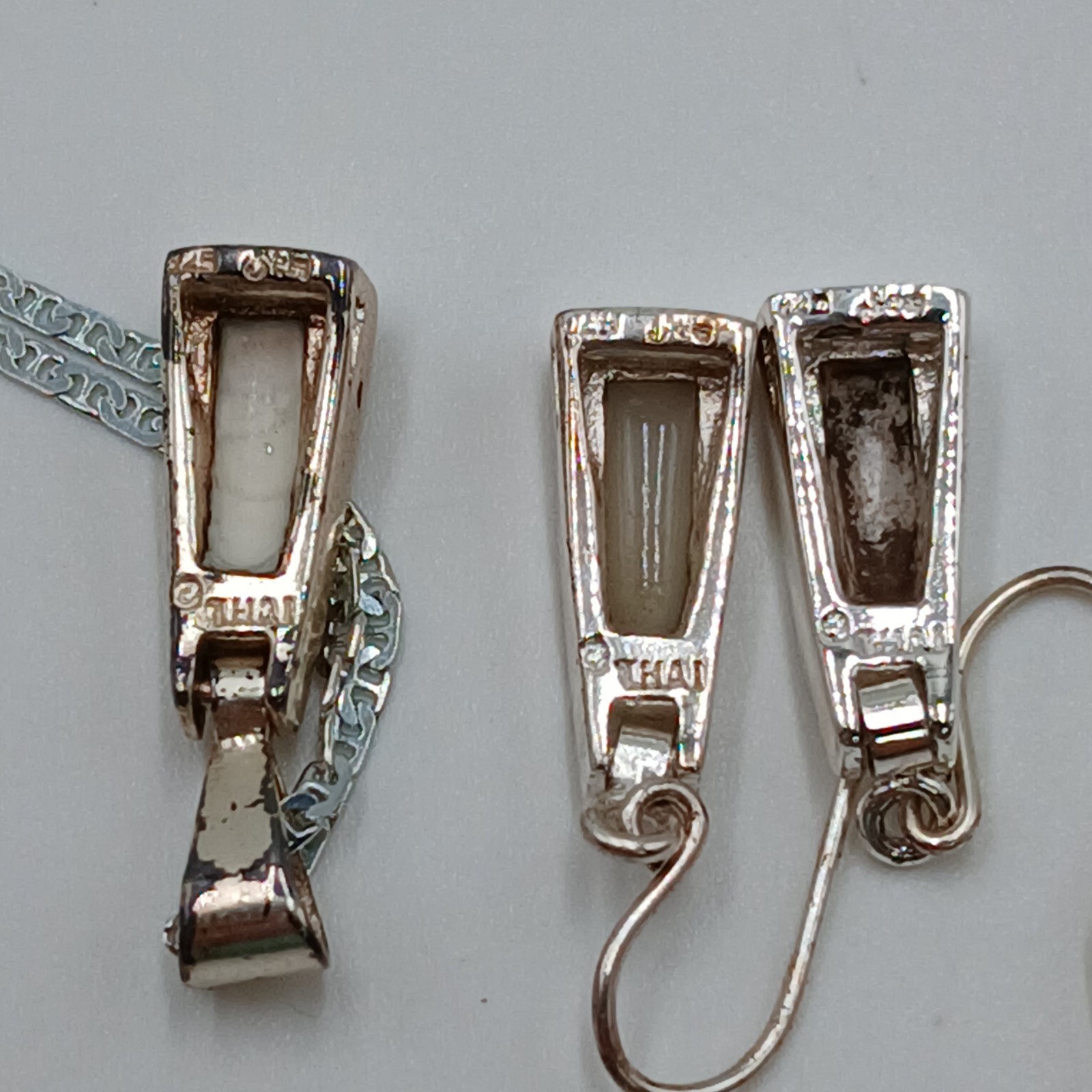 VTG 925 Abalone Necklace Earring Set 17in Sterling Silver 7gtw MOP White Inlay
