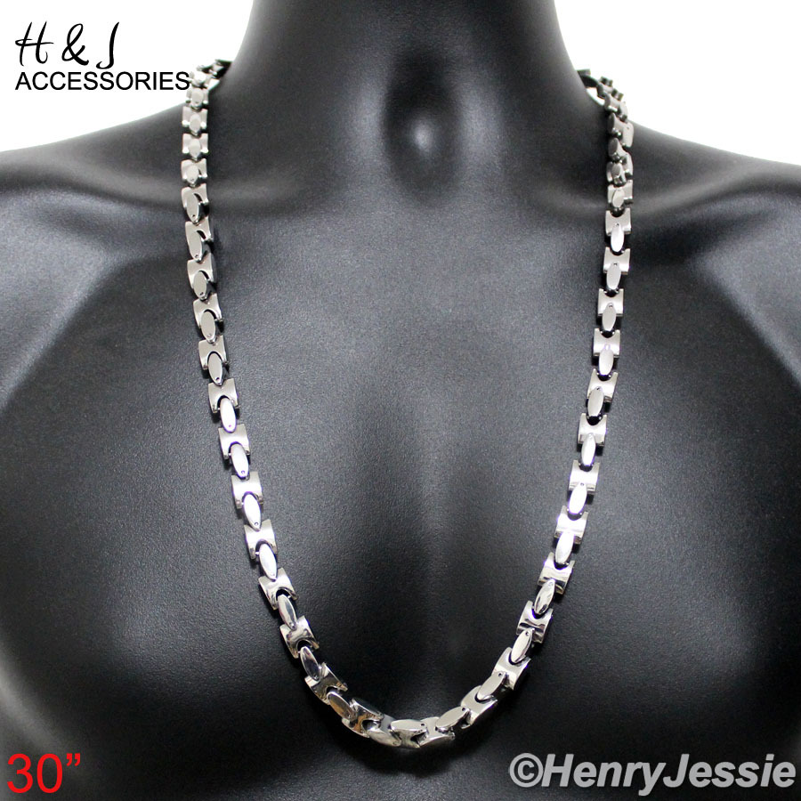 18-40″316L Stainless Steel HEAVY 8mm Silver Interlock Bones Link Chain Necklace