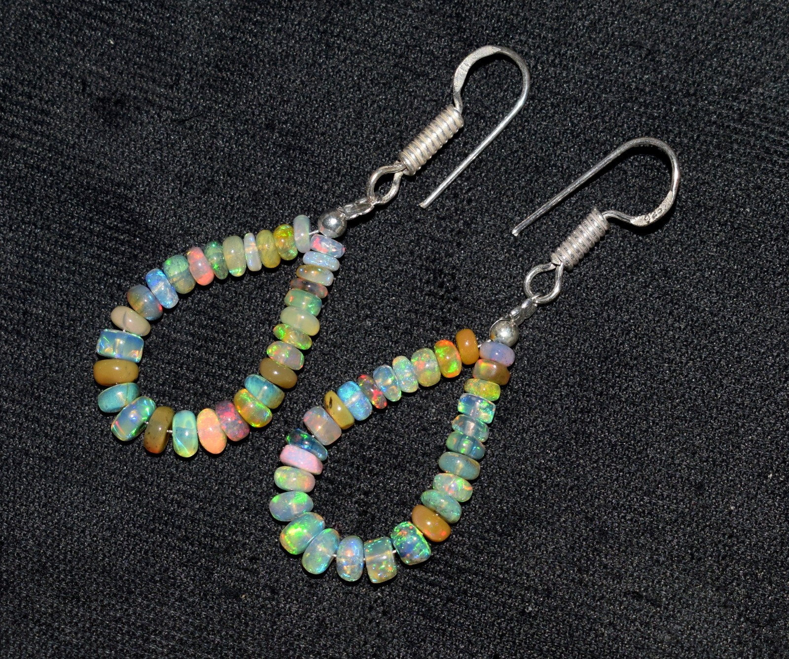 Natural Ethiopian Opal Gemstone Bead Earrings Fire Opal Elegant Drops AF678
