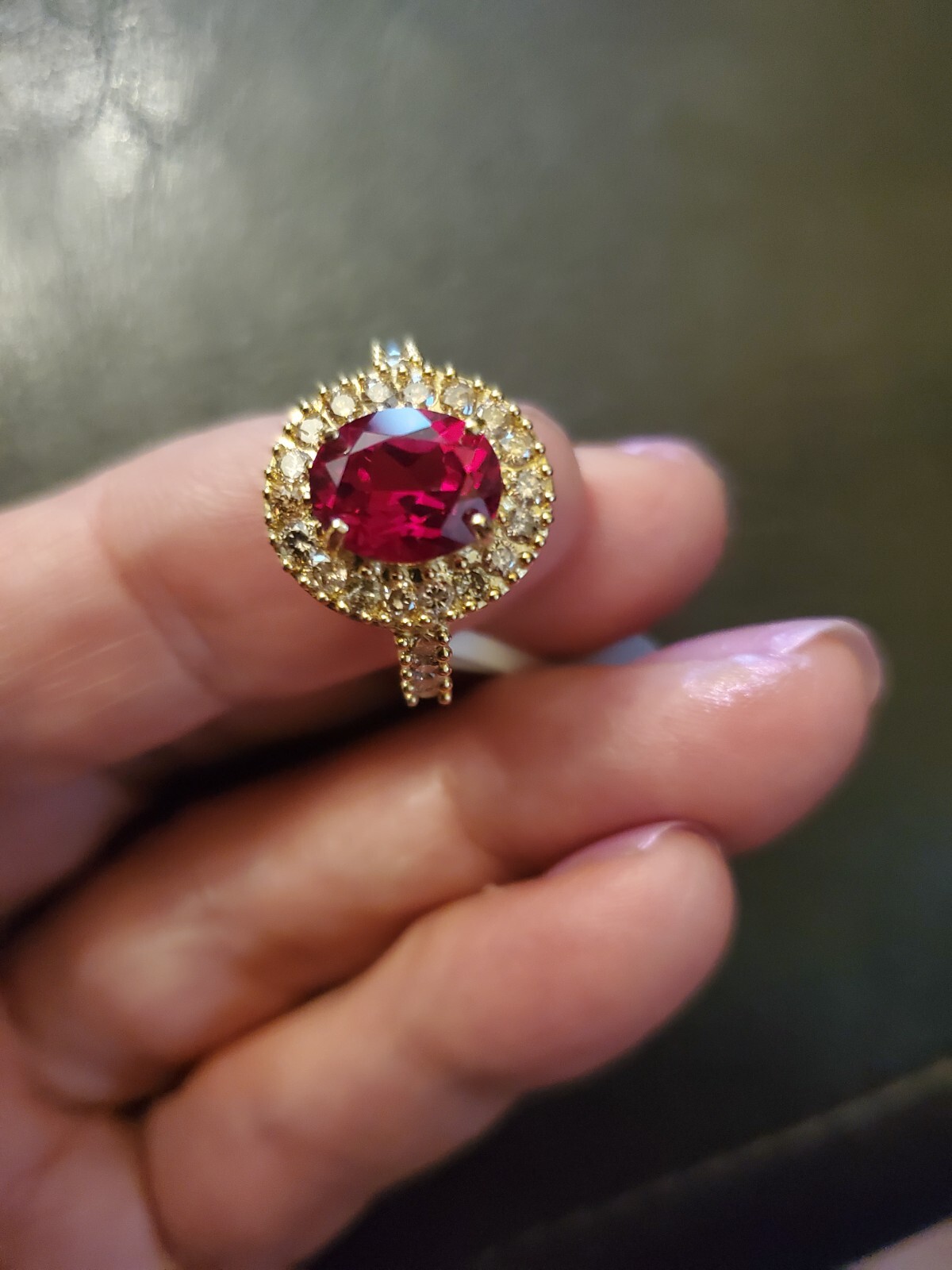 2.80 CT LAB CREATED RUBY & 4/5 CT DIAMOND 14KT SOLID YELLOW GOLD SIZE 7