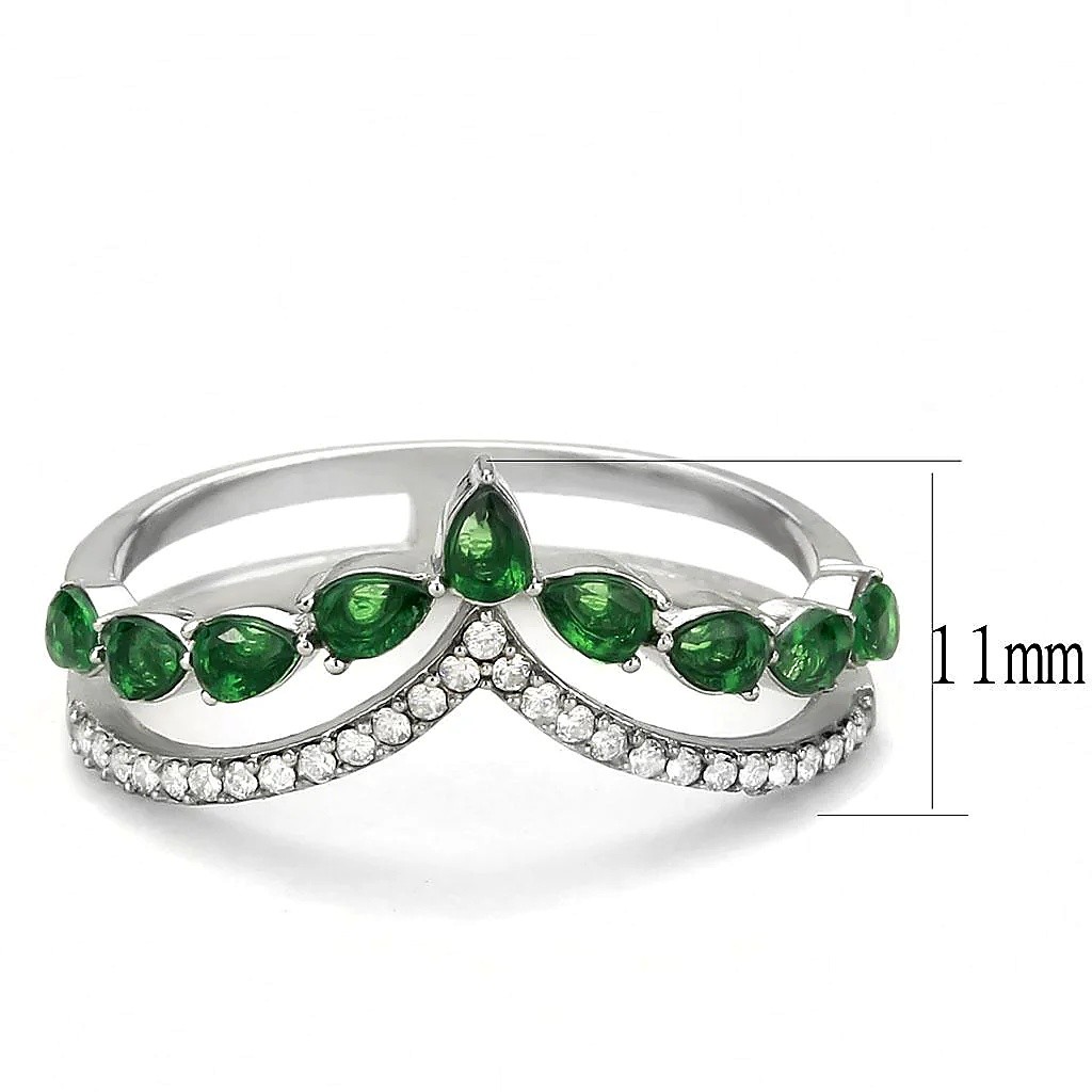 Women’s Chevron Ring, Emerald Glass, Stainless Steel, V-shape ring, Green stone