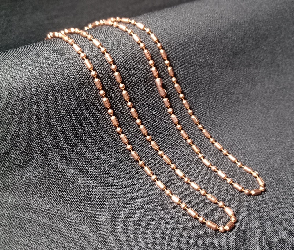Copper 2.4mm Bar & Ball Bead Military Type Dog Tag Chain Necklace USAMade