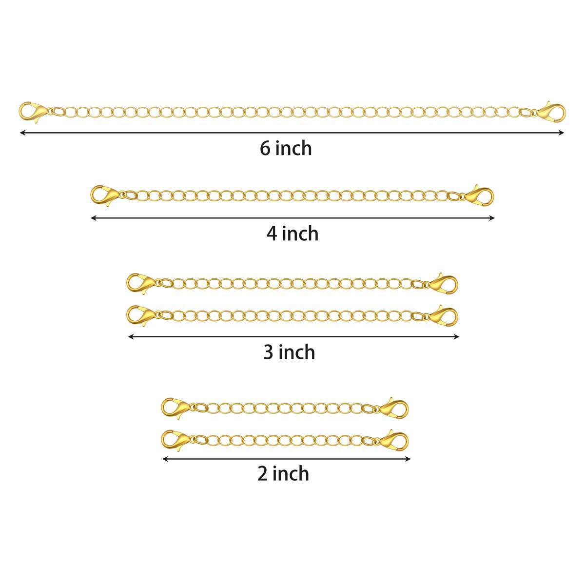 12 Pcs Extender Safety Chain Extender Necklace Bracelet Lobster Lock 2″ 3″ 4″ 6″