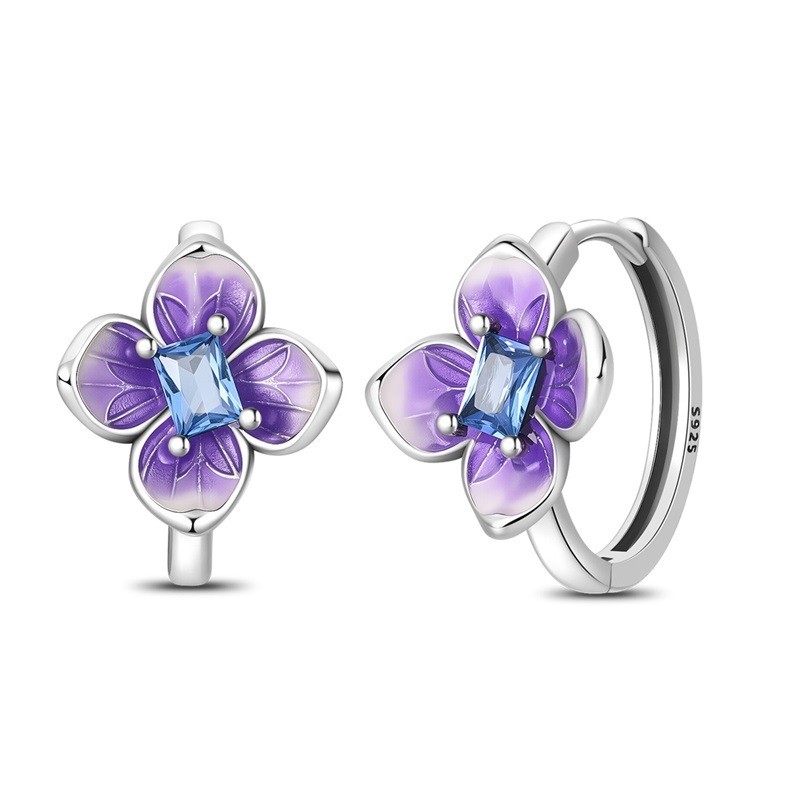 KUNSIR Sterling Silver Tiny Flower Hoop Earrings For Women Jewelry Birthday Gift