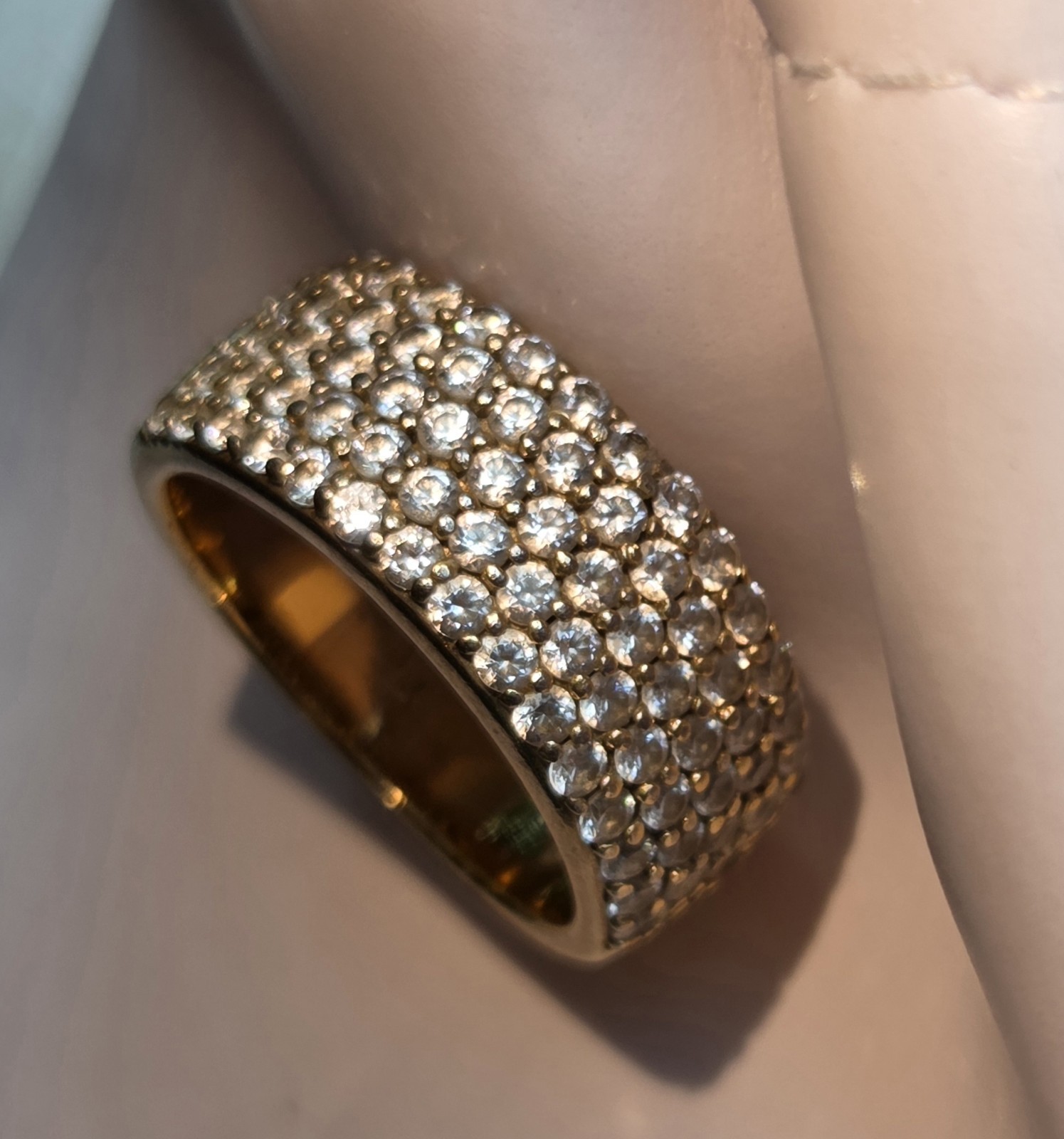 Swarovski Crystal Pave Ring – 925 Yellow Gold Over Silver- Size 6