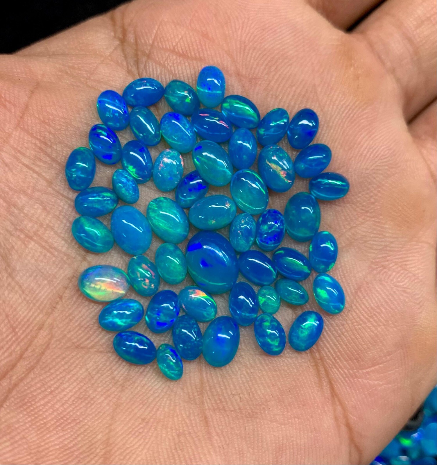 Sky Blue Opal Cabochon, Dyed Color Natural Ethiopian Multi Fire Opal Gemstone