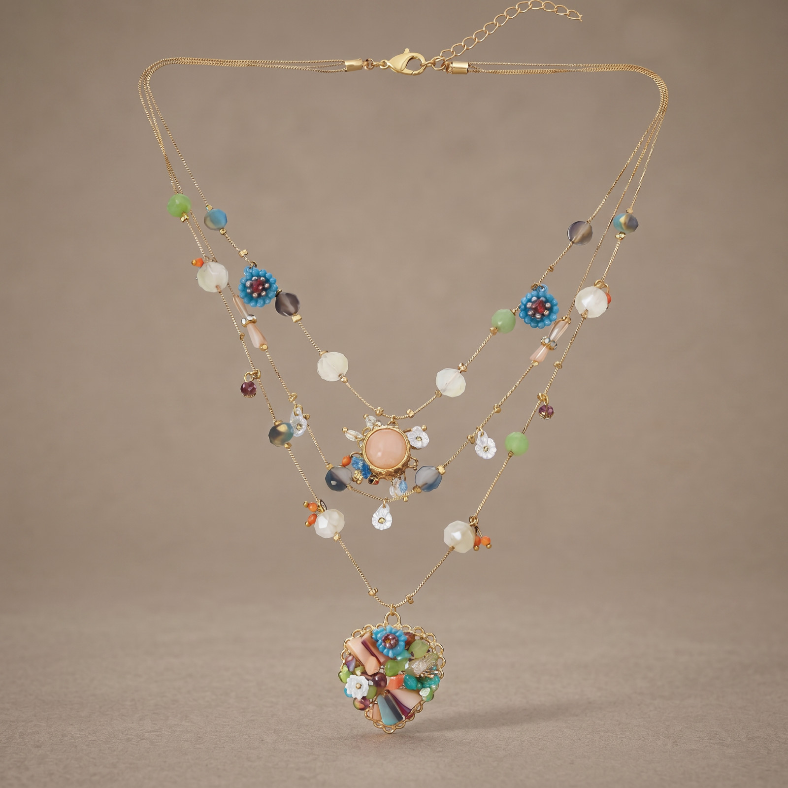 Betsey Johnson Layered Necklace Women Multicolor Charm Pendant Boho