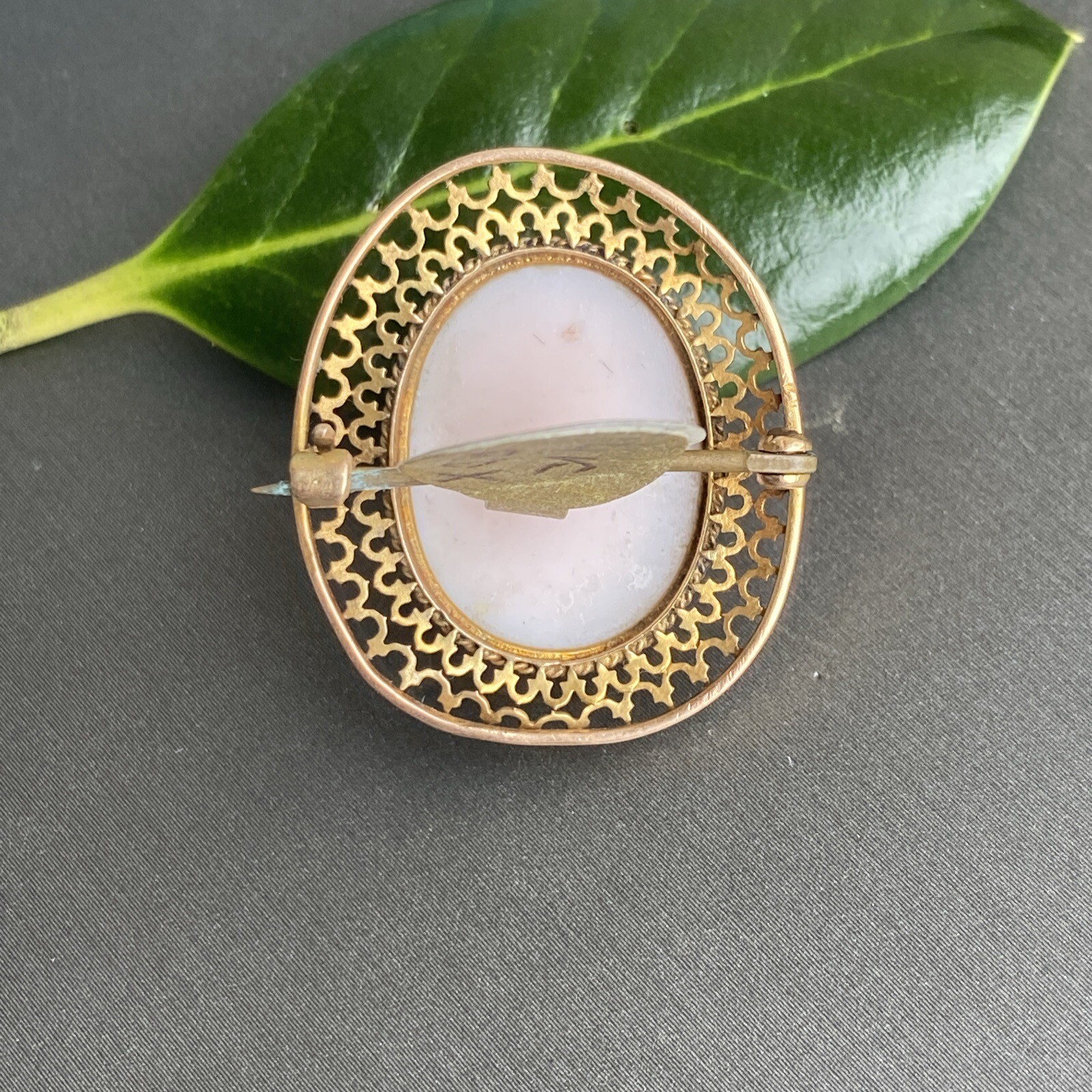 14K Yellow Gold Coral Cameo Brooch Antique Goddess Beauty Profile Fine Jewelry
