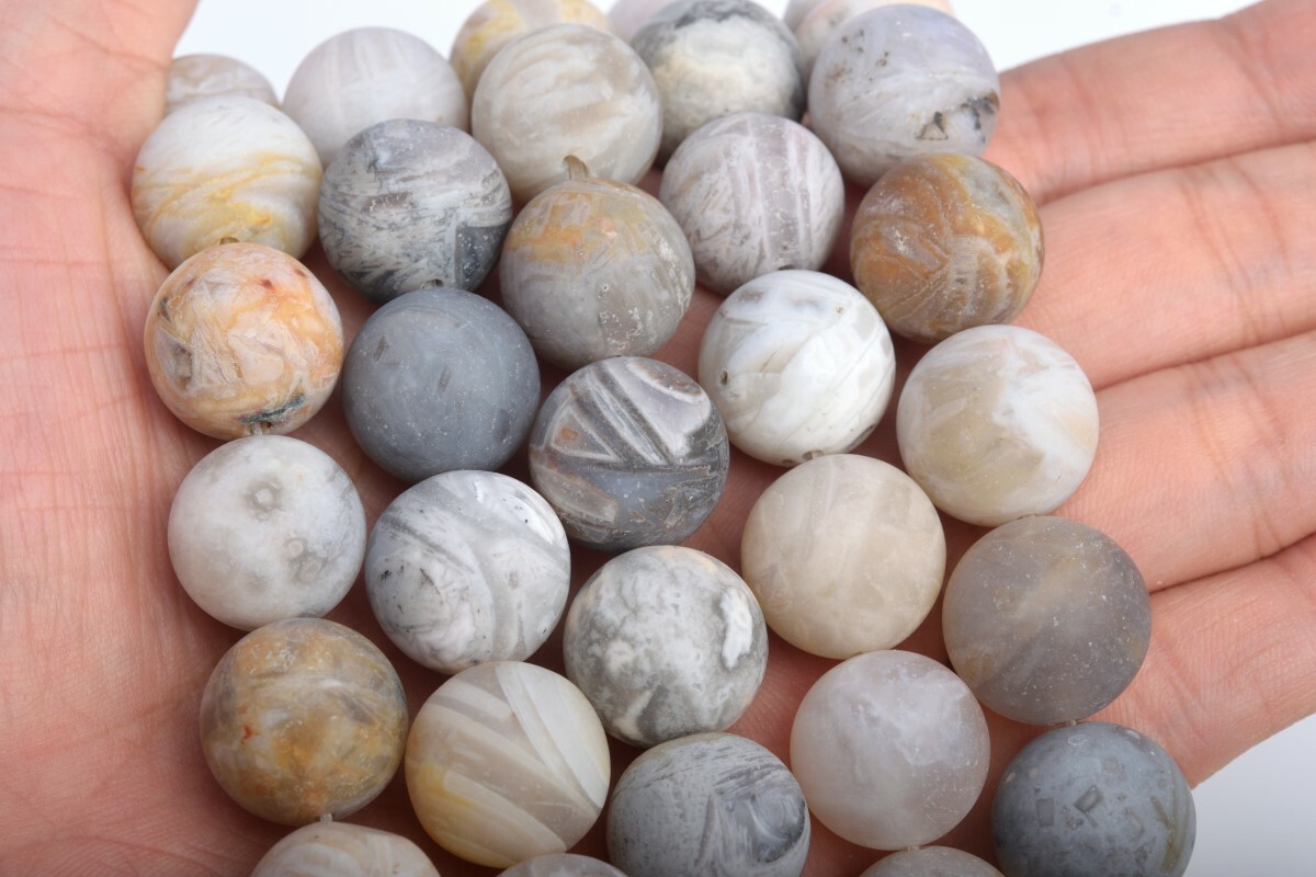15MM Genuine Natural Matte Bamboo Agate Grade AAA Round Gemstone Loose Beads