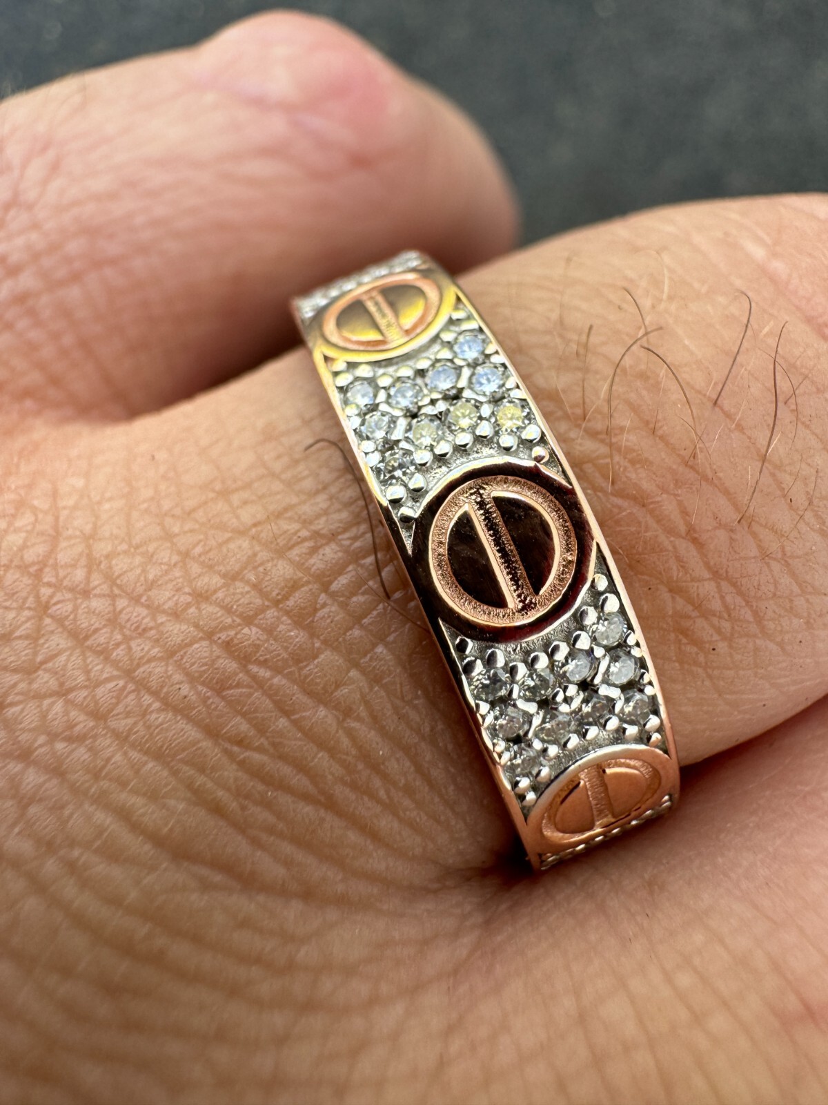 Real Iced Moissanite Eternity Band Wedding Screw Ring 14k Rose Gold 925 Silver