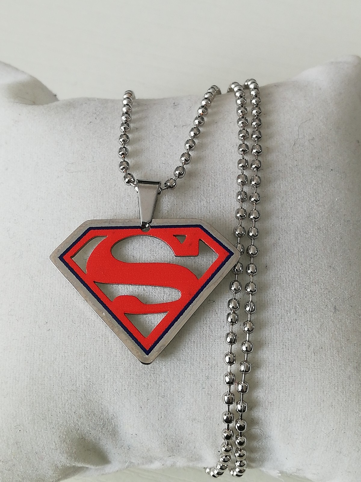 316L Stainless Steel Superman Pendant Necklace Superhero Red Logo New.