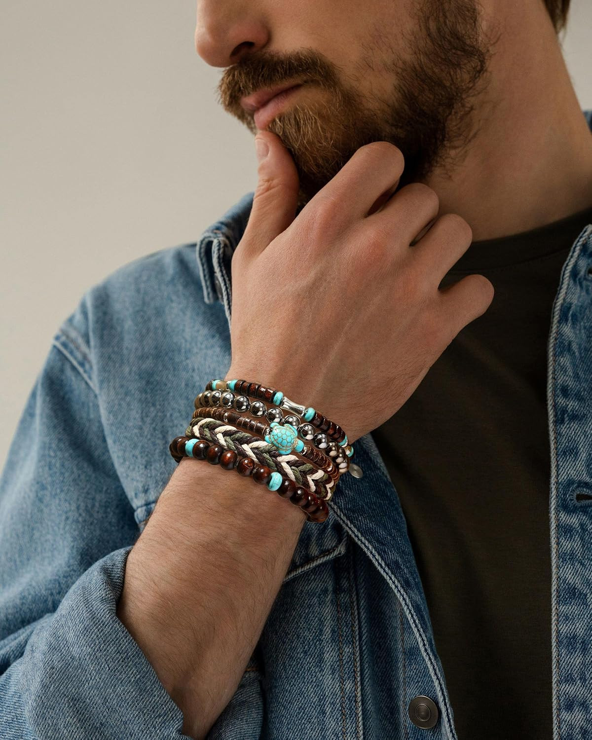 43Pcs Wooden Beaded Bracelets for Men | Bulk Bracelets, Punk Vintage Adjustable
