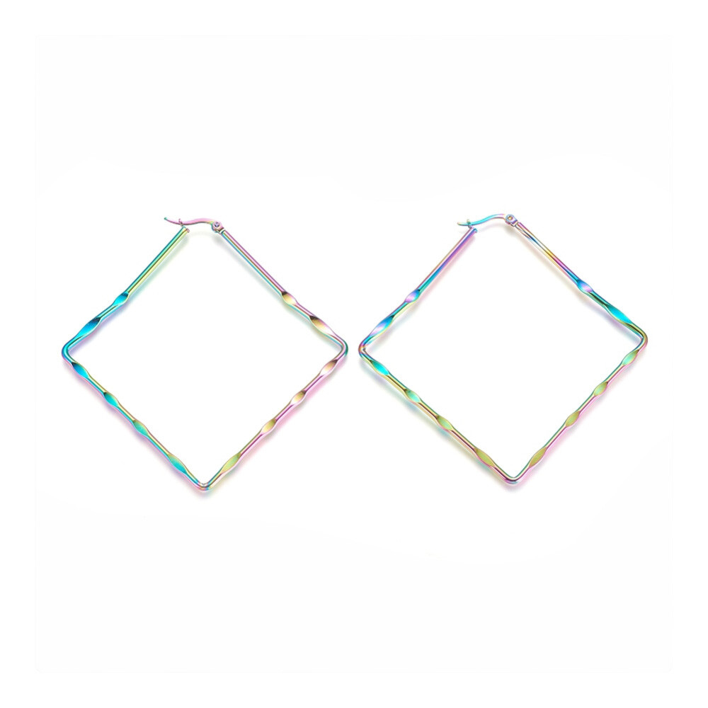 Stainless Steel Geometric Hoop Earrings Rhombus 12 Gauge 78×77 2mm 1×0.6mm A201