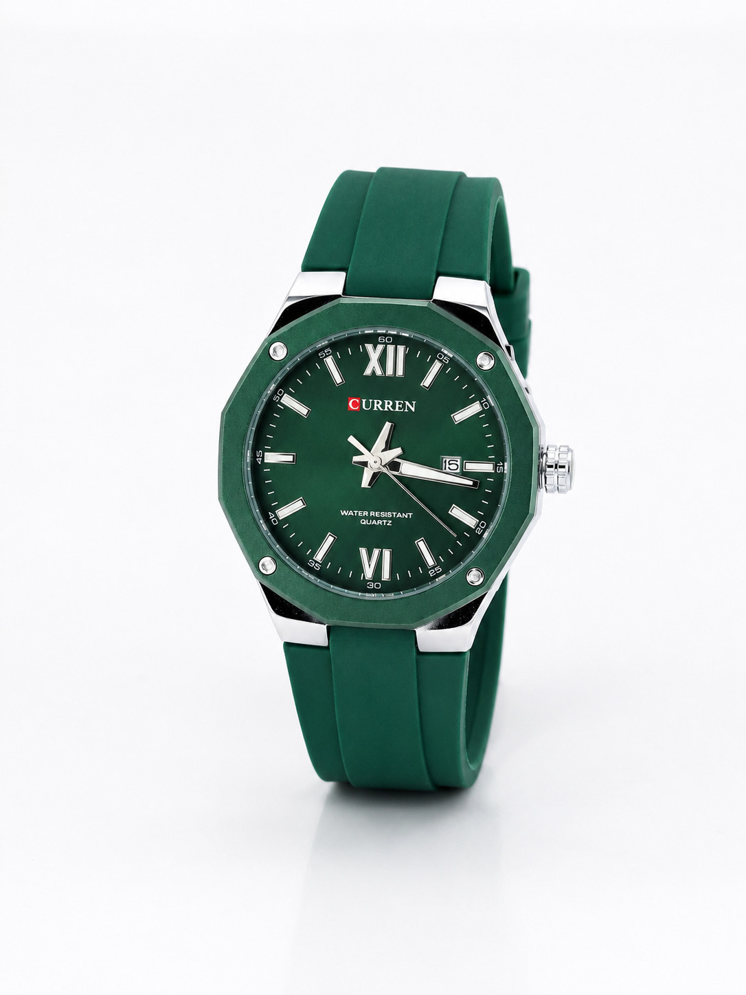 CURREN Men’s Quartz Watch Blue Green Silicone Strap 3ATM Waterproof Date Analog