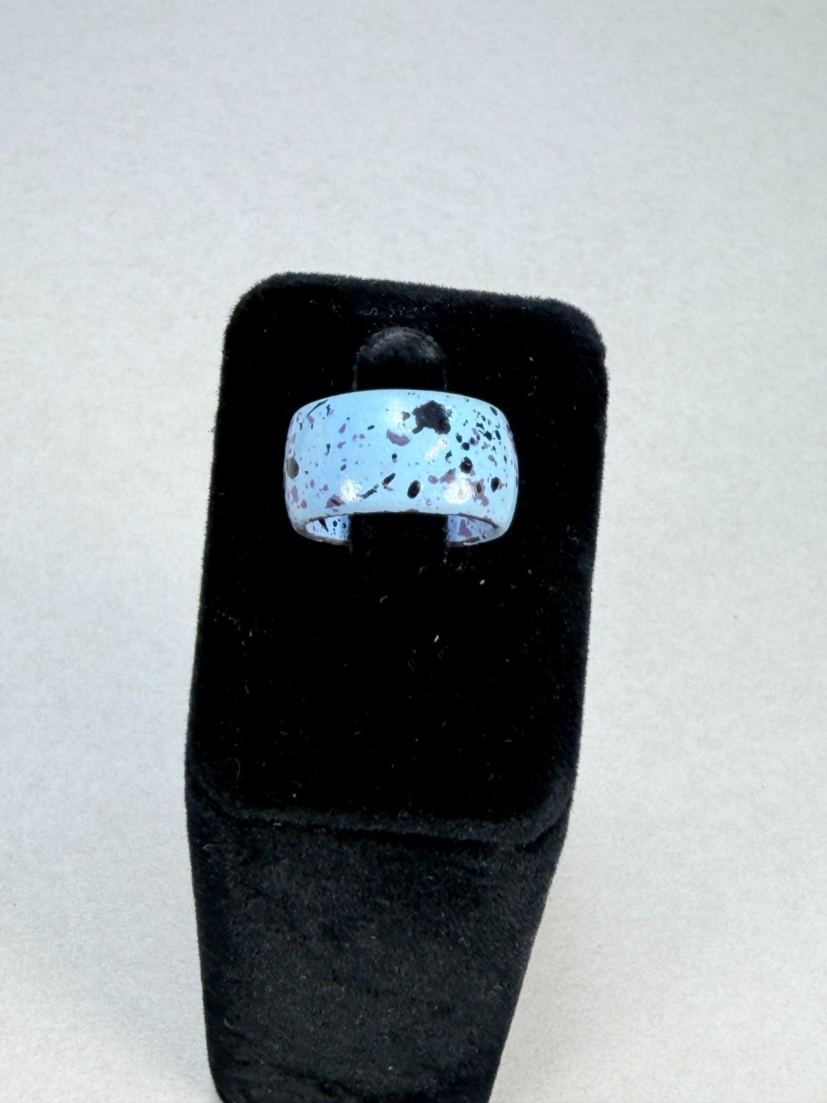 Blue Enamel Wide Band Ring Speckled Metal Statement Modern Fashion Jewelry
