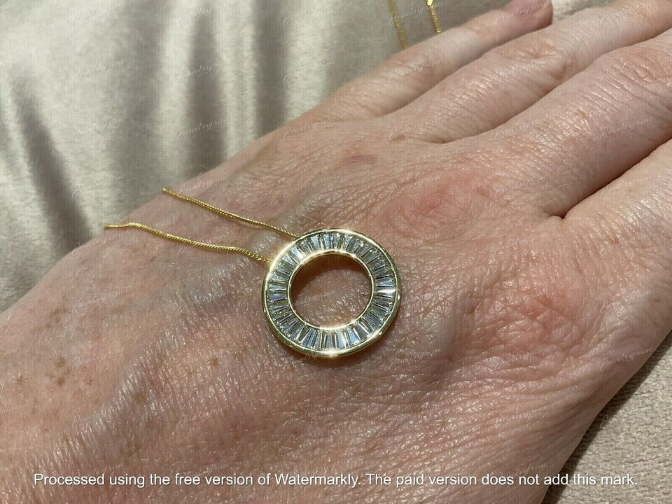 Circle Pendant 14k Yellow Gold Finish 2.30Ct Baguette Cut Lab-Created Diamond