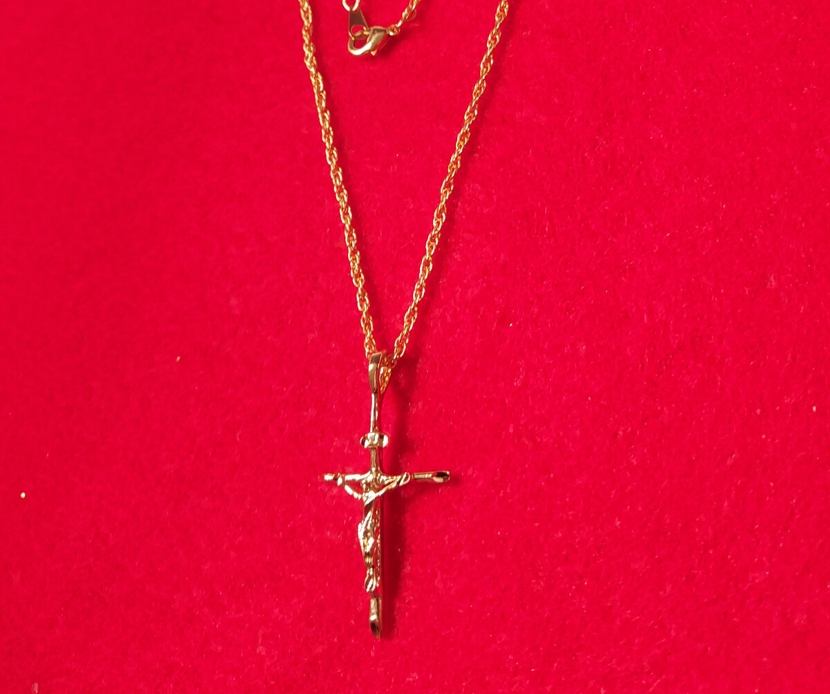 14KT GOLD PLATED CROSS CRUCIFIX CHARM PENDANT WITH 20 INCH ROPE NECKLACE – 2040