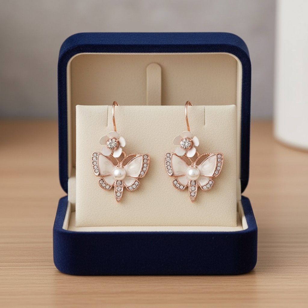 US Seller Betsey Johnson Rose Gold Butterfly Drop Earring