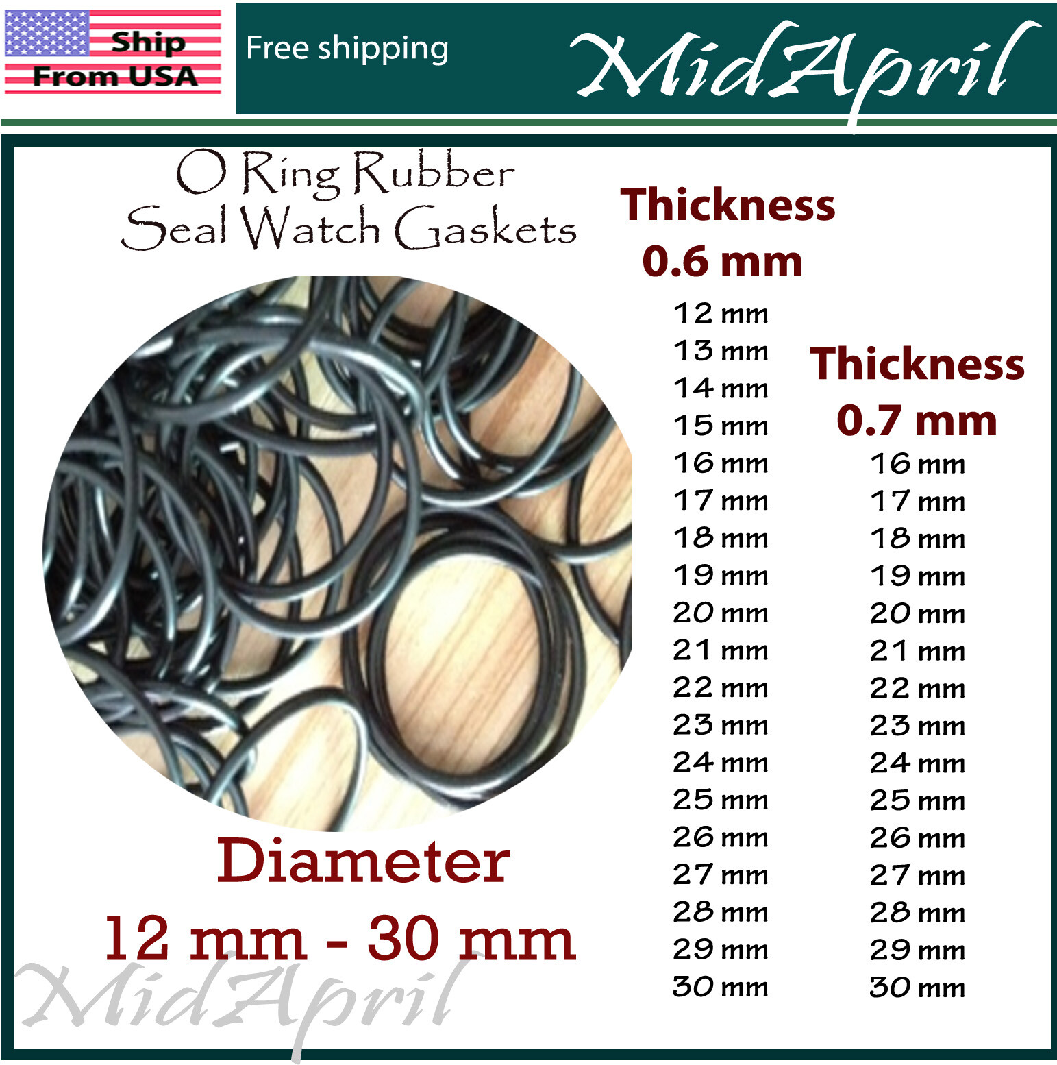Rubber Watch Case Back O Ring Round Gasket 12mm-38mm Thick 0.6 0.7 mm