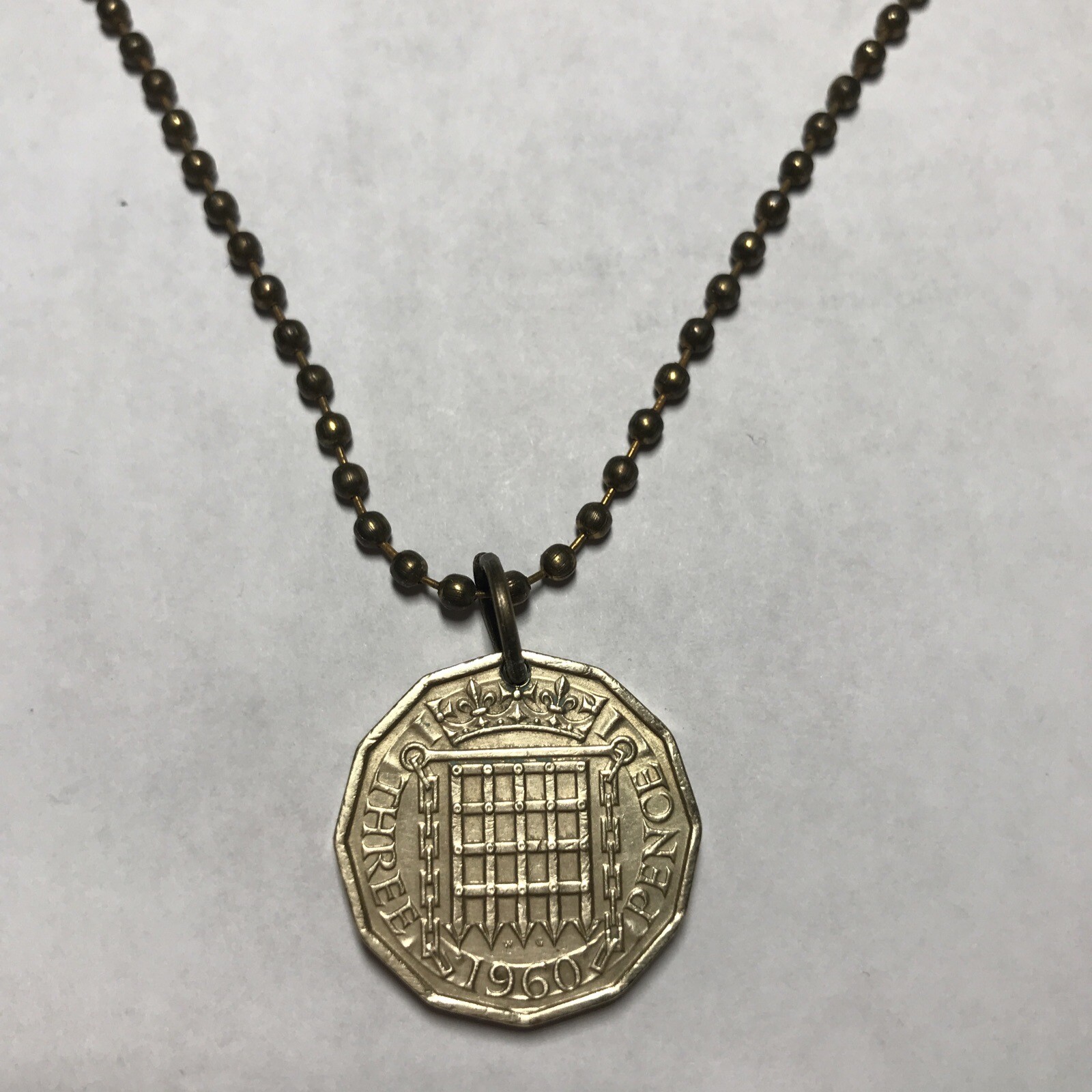 1960 UK 3 Pence Coin Pendant London. Queen Elizabeth 20” Necklace. Great Gift 🎁