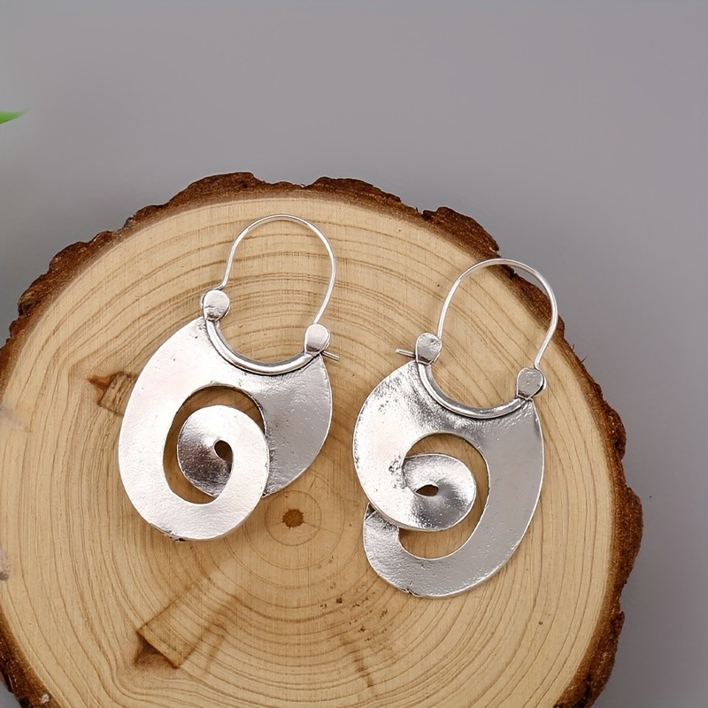 1Pair Boho Vintage Metal Spiral Hoop Earrings Retro Swirl Dangle Drop Earrings