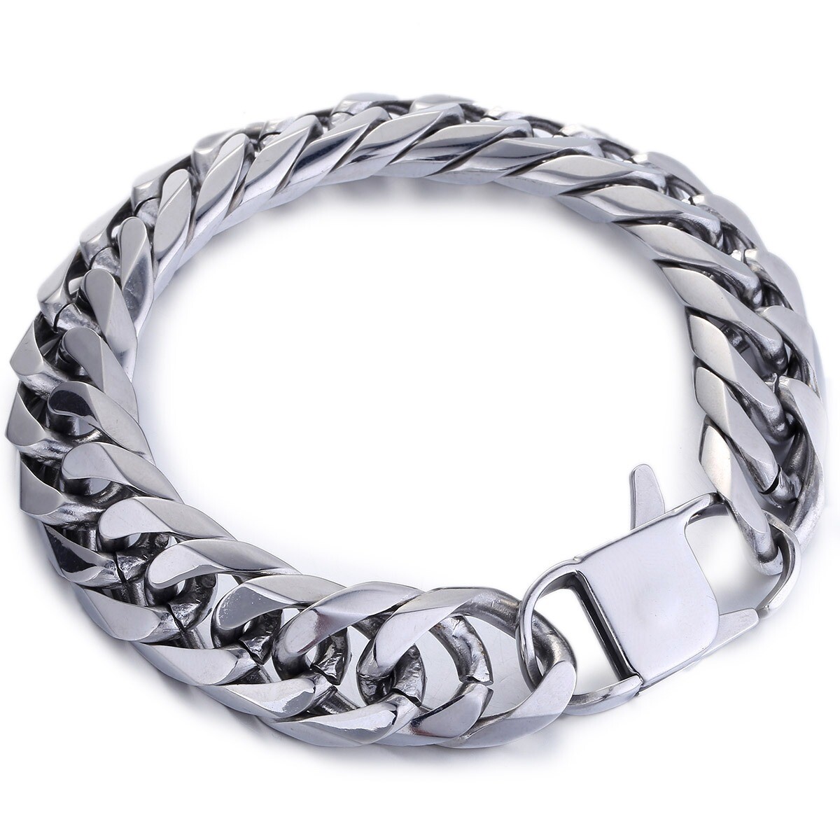 15mm Wide Double Curb Cuban Link Men’s Chain 316L Stainless Steel Bracelet Xmas