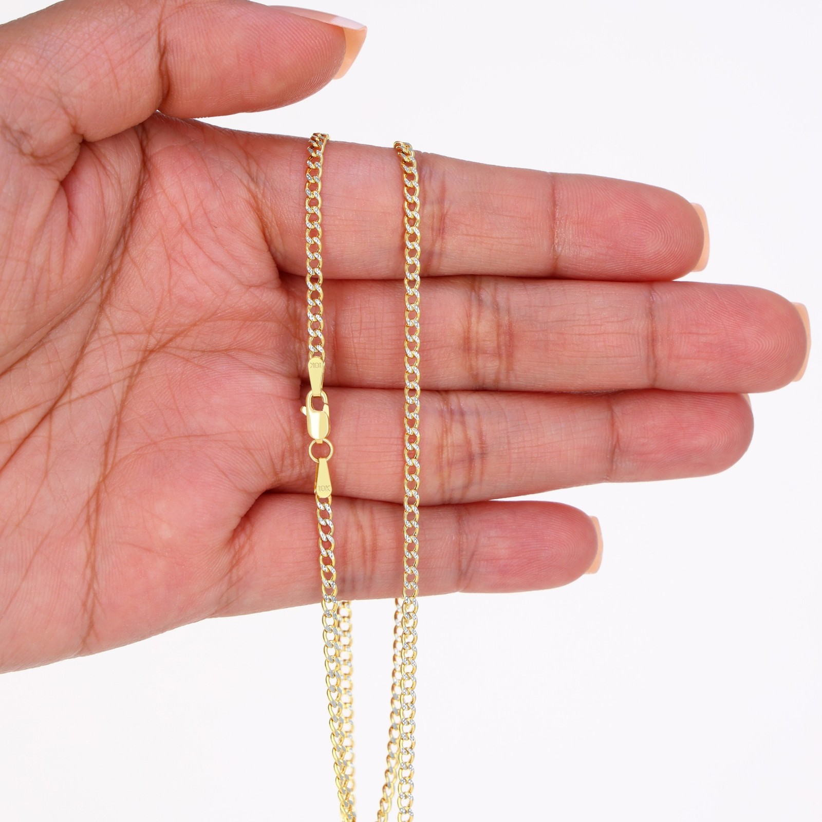 10K Yellow Gold 2mm-8.5mm Diamond Cut Pave Cuban Chain Necklace Bracelet 7″- 30″