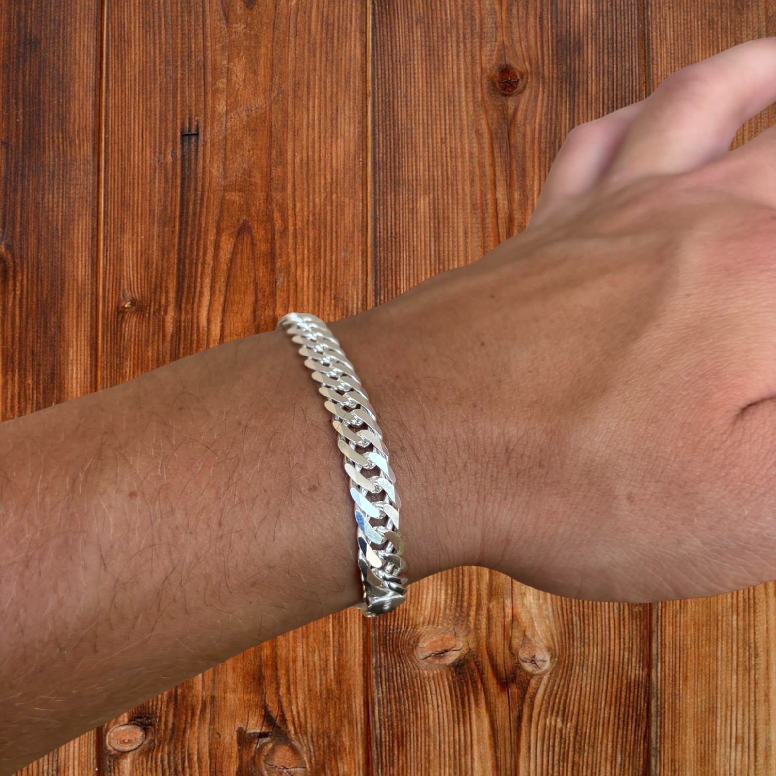 8mm Double Curb Link Bracelet – Real Solid 925 Sterling Silver MADE IN ITALY