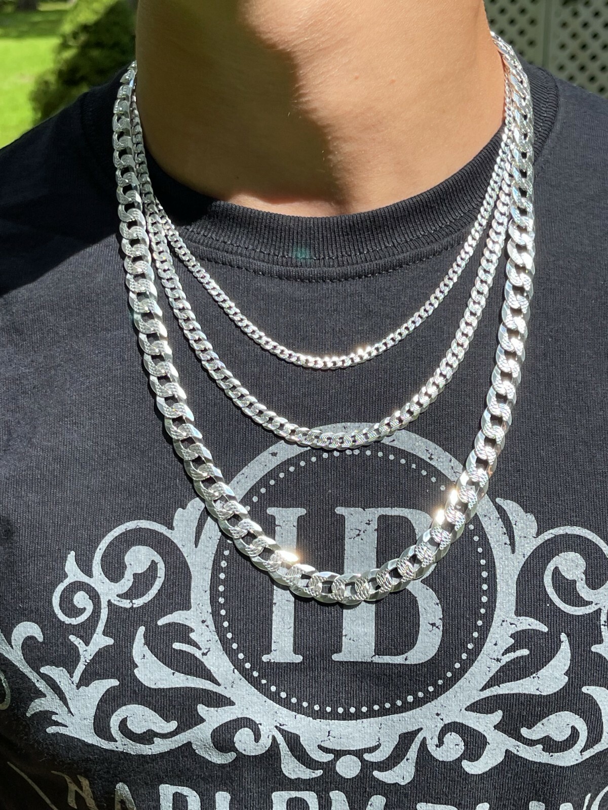 Cadena Cubana Miami Plana Diamantada Plata 925 Sólida Hombre Mujer 3-10.5mm