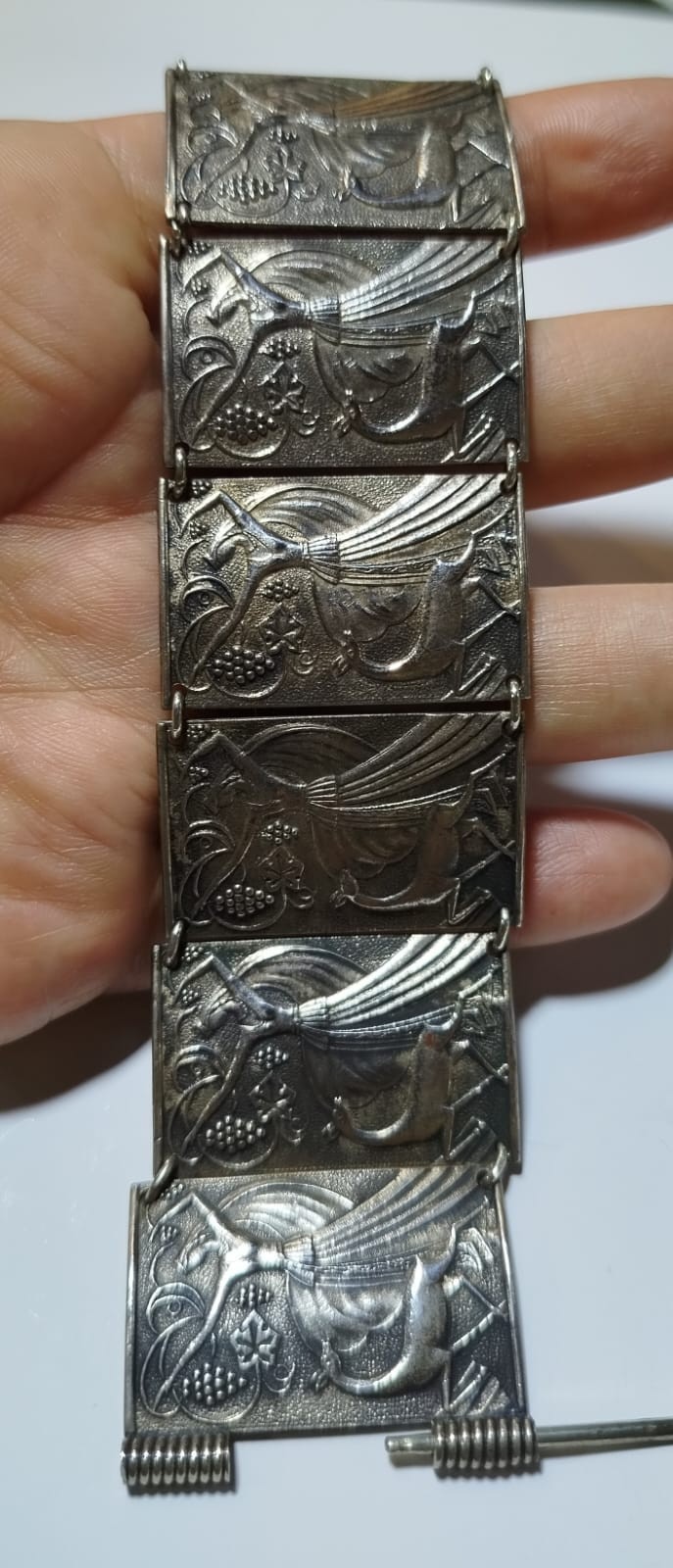 Armenian silver-plated metal bracelet, signed, 8 panels