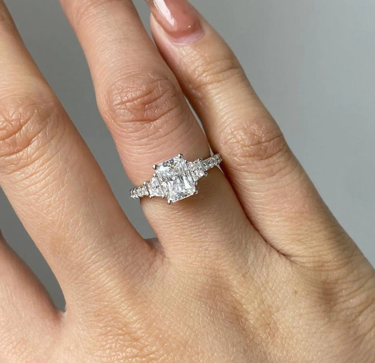 2 CT Radiant Cut Moissanite Trilogy Engagement Ring, 925 Silver Anniversary Ring