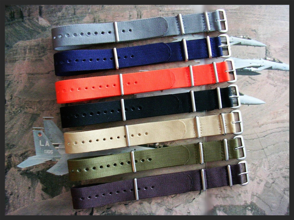 22mm Green NATO G10 ® nylon watchband strap RAF Stitch Bonded IW SUISSE 18 20 24