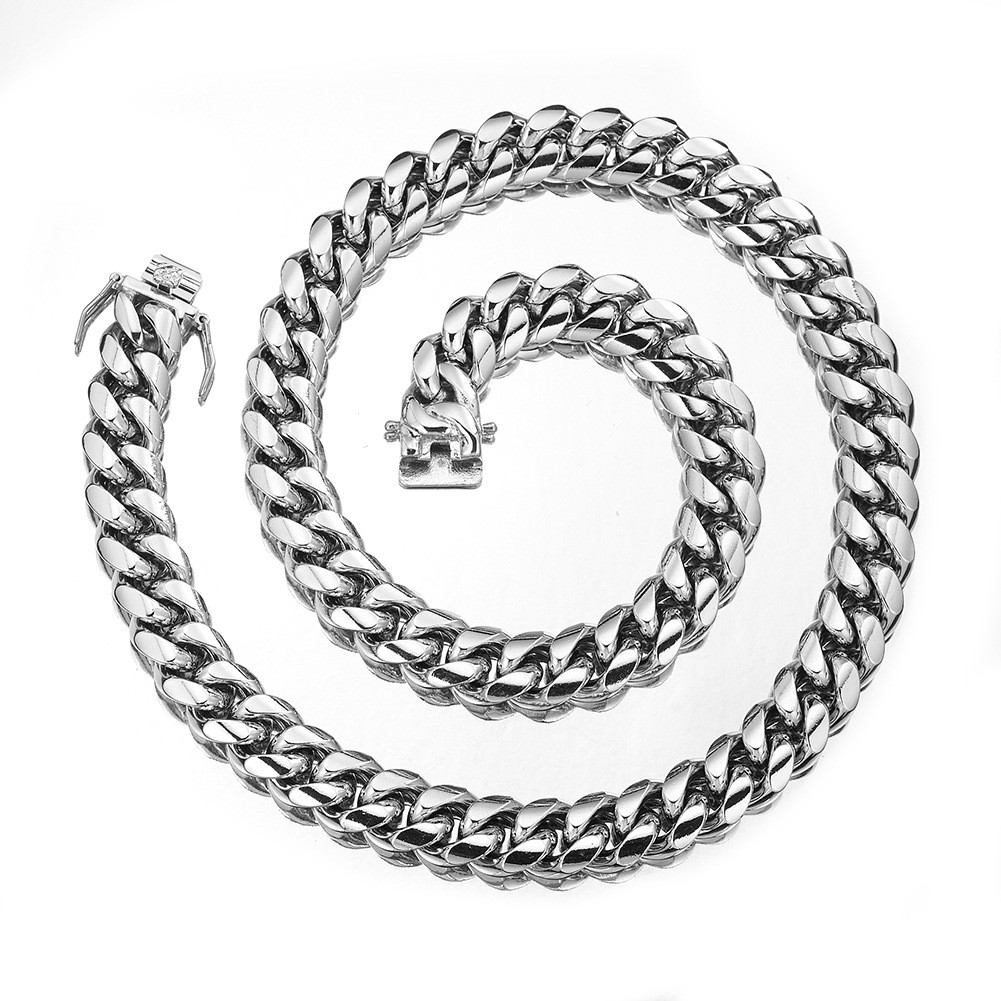 6-22mm Mens Hip Hop Stainless Steel Miami Cuban Link Chain Necklace Silver Color