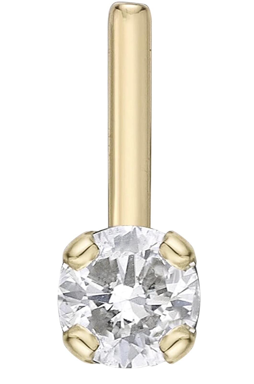 L Shape Nose Ring 20G 1.5mm-3mm Round Natural Diamond 14K Yellow Gold