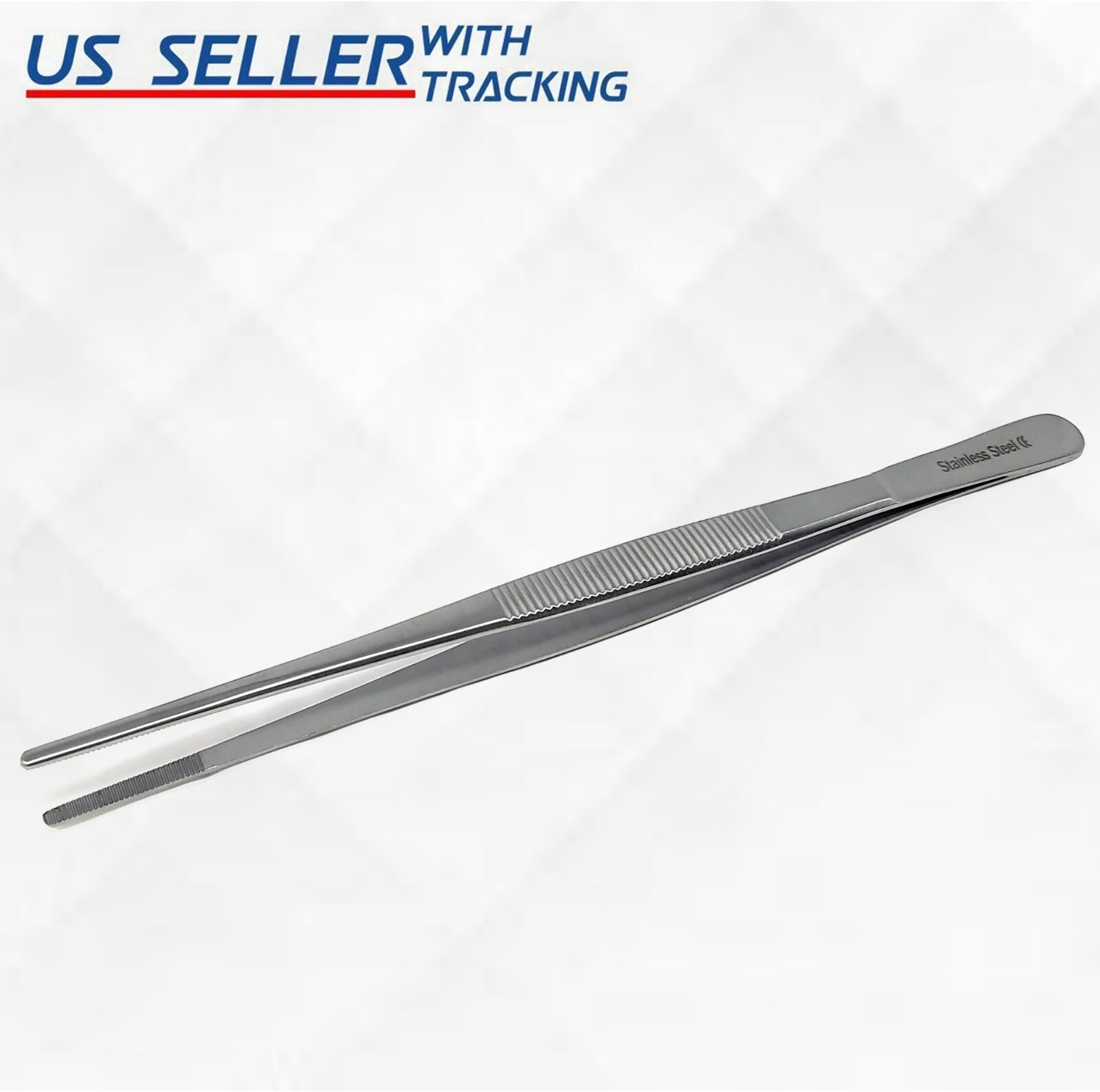 8″ Long Medium Tip Straight Utility Tweezers Stainless Electronics Jewelry Tool